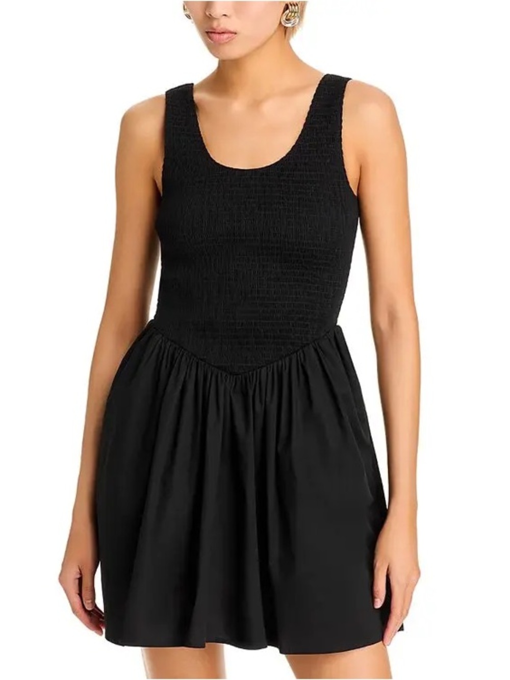 Wayf Black Sleeveless Smocked Mini Dress